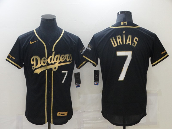 Men's Los Angeles Dodgers #7 Julio Urias 2021 Black Golden Championship Flex Base Stitched Baseball Jersey - Click Image to Close